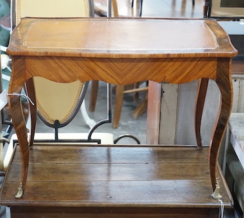 A Louis XV style rectangular kingwood leather topped low occasional table, length 69cm, depth 42cm, height 50cm